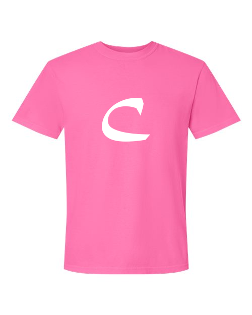Alphabet C T-Shirt 9 inch calligraphy White ink, Neon Pink