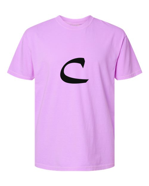 Alphabet C T-Shirt 9 inch calligraphy Black ink, Neon Violet