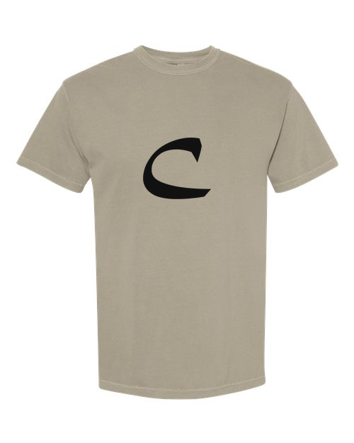 Alphabet C T-Shirt 9 inch calligraphy Black ink, Sandstone