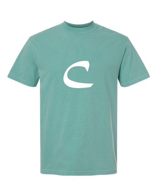 Alphabet C T-Shirt 9 inch calligraphy White ink, Seafoam