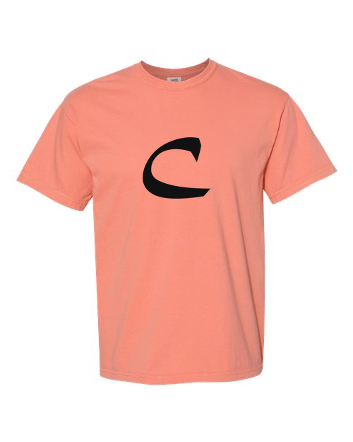 Alphabet C T-Shirt 9 inch calligraphy Black ink, Terracotta