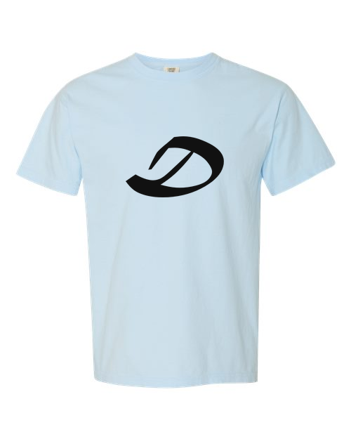 Alphabet D T-Shirt 9 inch calligraphy Black ink, Chambray