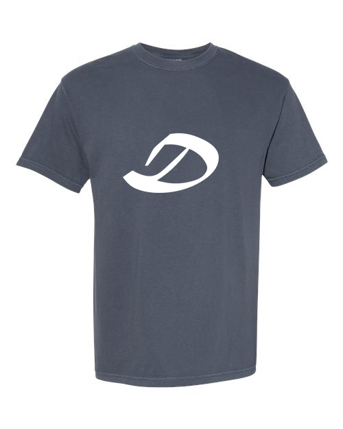 Alphabet D T-Shirt 9 inch calligraphy White ink, Denim
