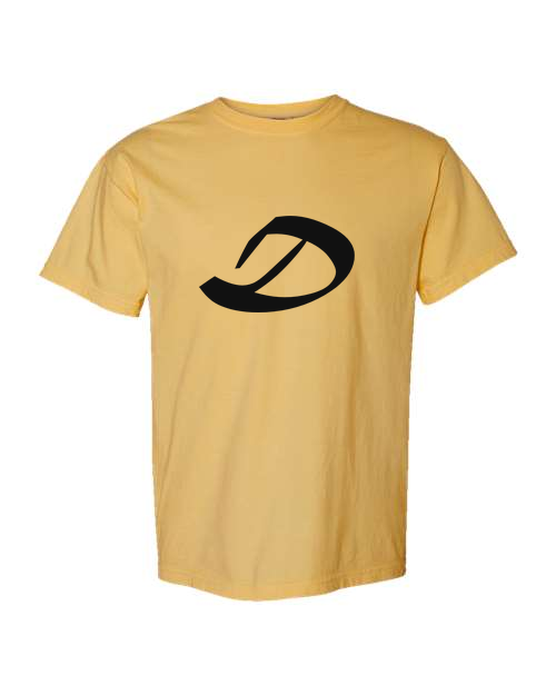 Alphabet D T-Shirt 9 inch calligraphy Black ink, Mustard