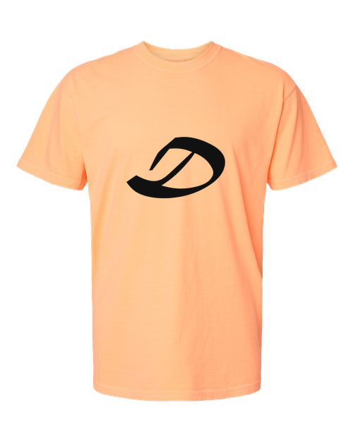 Alphabet D T-Shirt 9 inch calligraphy Black ink, Neon Cantaloupe