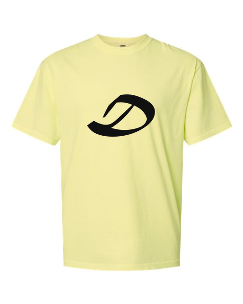 Alphabet D T-Shirt 9 inch calligraphy Black ink, Neon Lemon