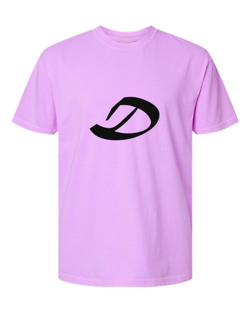 Alphabet D T-Shirt 9 inch calligraphy Black ink, Neon Violet
