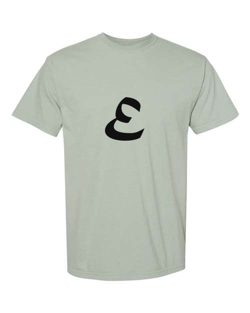 Alphabet E T-Shirt 9 inch calligraphy Black ink, Bay