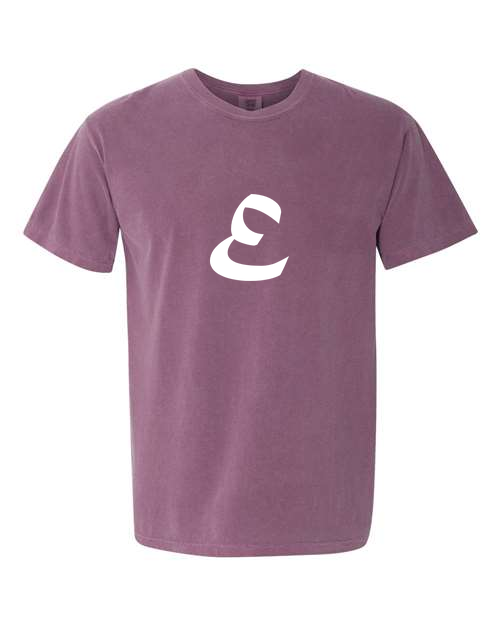Alphabet E T-Shirt 9 inch calligraphy White ink, Berry