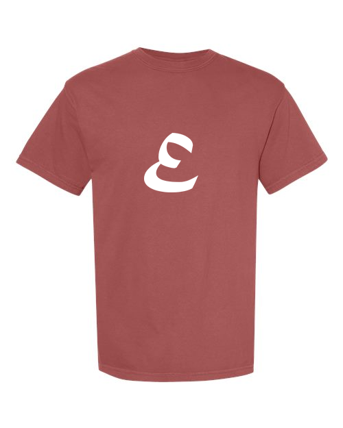 Alphabet E T-Shirt 9 inch calligraphy White ink, Brick