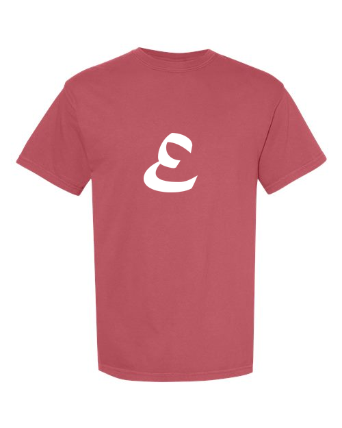 Alphabet E T-Shirt 9 inch calligraphy White ink, Crimson