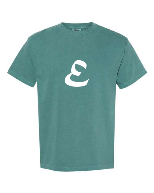 Alphabet E T-Shirt 9 inch calligraphy White ink, Emerald