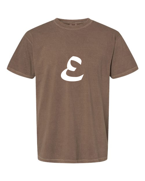 Alphabet E T-Shirt 9 inch calligraphy White ink, Espresso