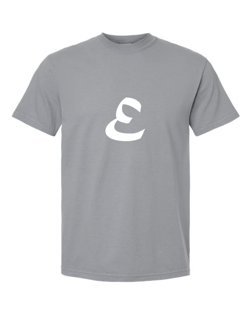 Alphabet E T-Shirt 9 inch calligraphy White ink, Granite