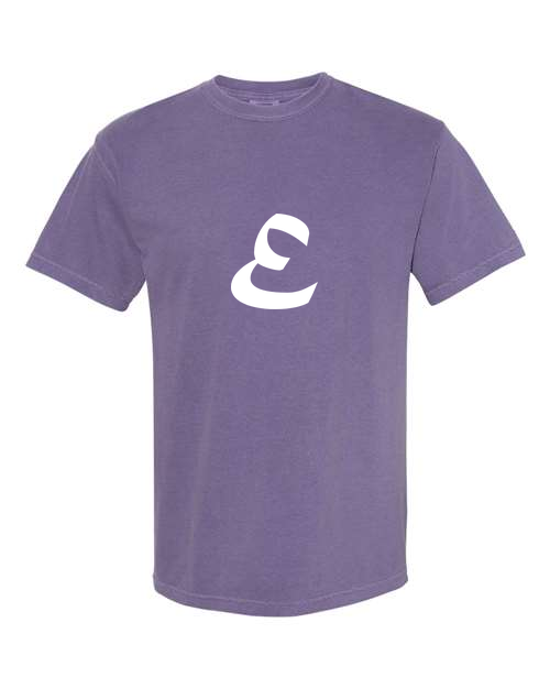 Alphabet E T-Shirt 9 inch calligraphy White ink, Grape