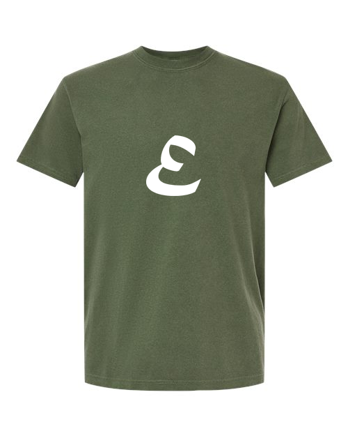 Alphabet E T-Shirt 9 inch calligraphy White ink, Hemp