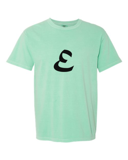 Alphabet E T-Shirt 9 inch calligraphy Black ink, Island Reef