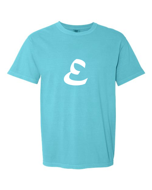 Alphabet E T-Shirt 9 inch calligraphy White ink, Lagoon
