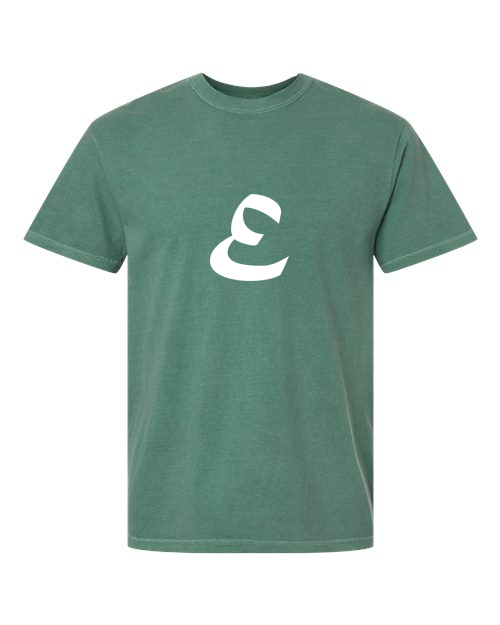 Alphabet E T-Shirt 9 inch calligraphy White ink, Light Green