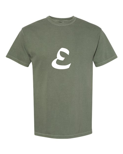 Alphabet E T-Shirt 9 inch calligraphy White ink, Moss