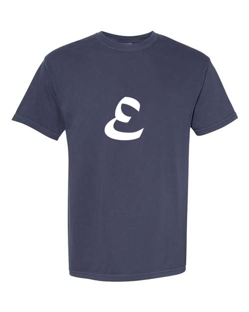 Alphabet E T-Shirt 9 inch calligraphy White ink, Navy