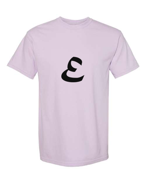 Alphabet E T-Shirt 9 inch calligraphy Black ink, Orchid