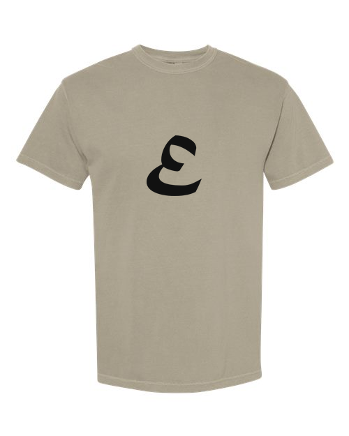 Alphabet E T-Shirt 9 inch calligraphy Black ink, Sandstone