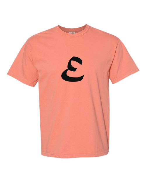 Alphabet E T-Shirt 9 inch calligraphy Black ink, Terracotta