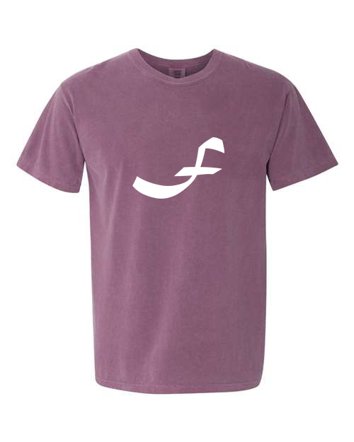 Alphabet F T-Shirt 9 inch calligraphy White ink, Berry