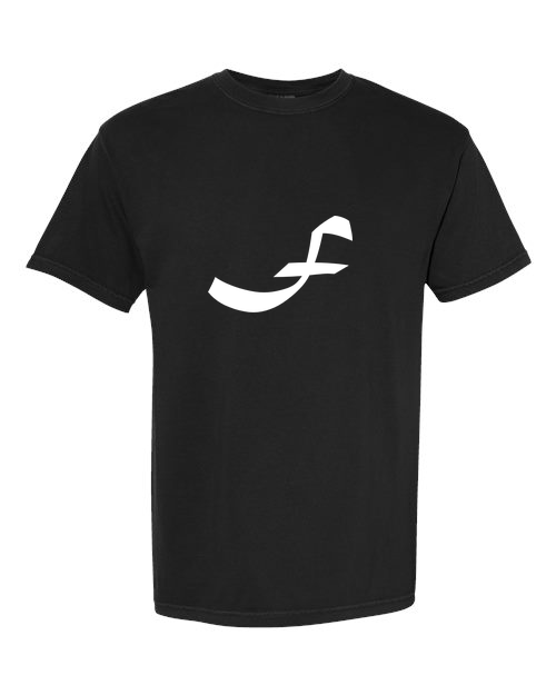 Alphabet F T-Shirt 9 inch calligraphy White ink, Black