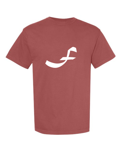 Alphabet F T-Shirt 9 inch calligraphy White ink, Brick