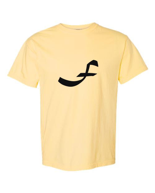 Alphabet F T-Shirt 9 inch calligraphy Black ink, Butter