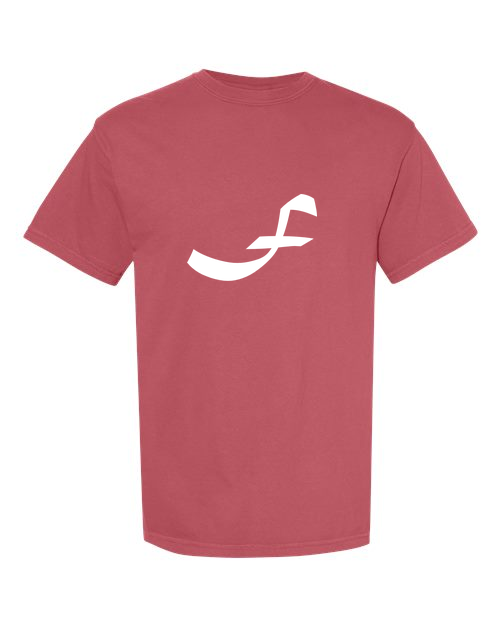 Alphabet F T-Shirt 9 inch calligraphy White ink, Crimson