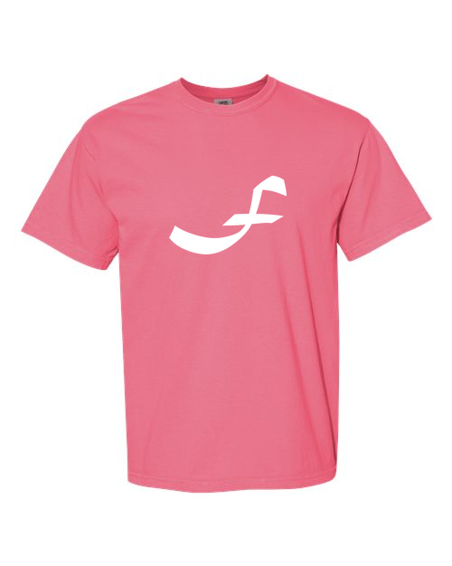 Alphabet F T-Shirt 9 inch calligraphy White ink, Crunchberry