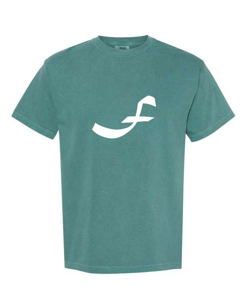 Alphabet F T-Shirt 9 inch calligraphy White ink, Emerald