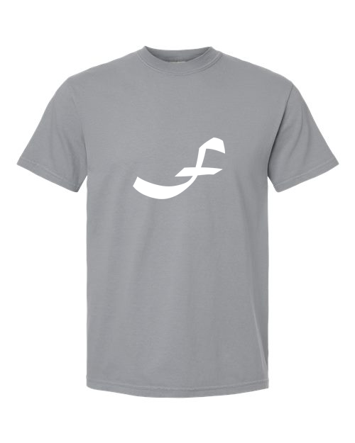 Alphabet F T-Shirt 9 inch calligraphy White ink, Granite