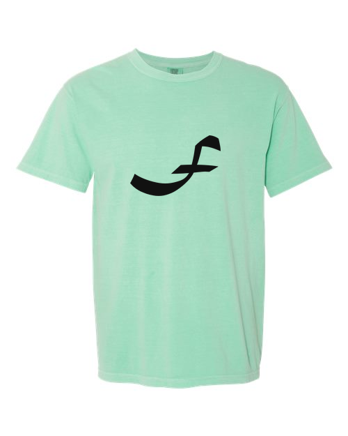 Alphabet F T-Shirt 9 inch calligraphy Black ink, Island Reef