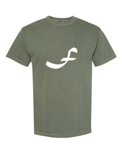 Alphabet F T-Shirt 9 inch calligraphy White ink, Moss