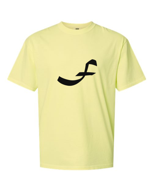 Alphabet F T-Shirt 9 inch calligraphy Black ink, Neon Lemon