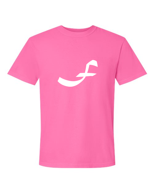 Alphabet F T-Shirt 9 inch calligraphy White ink, Neon Pink