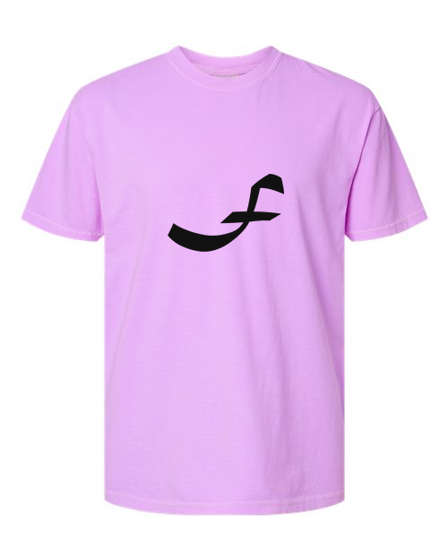 Alphabet F T-Shirt 9 inch calligraphy Black ink, Neon Violet