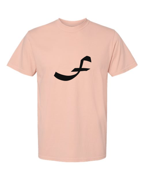 Alphabet F T-Shirt 9 inch calligraphy Black ink, Peachy