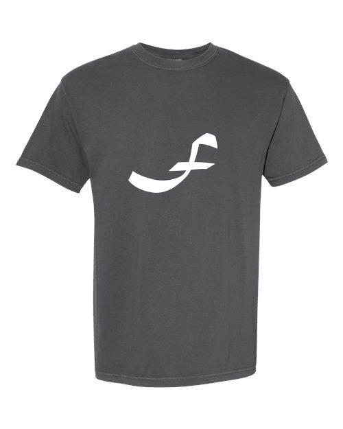 Alphabet F T-Shirt 9 inch calligraphy White ink, Pepper