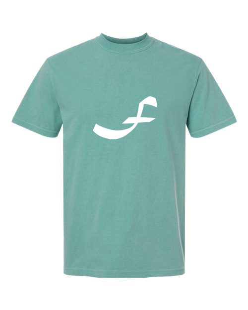 Alphabet F T-Shirt 9 inch calligraphy White ink, Seafoam