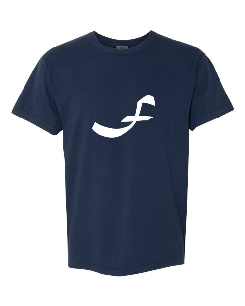 Alphabet F T-Shirt 9 inch calligraphy White ink, True Navy