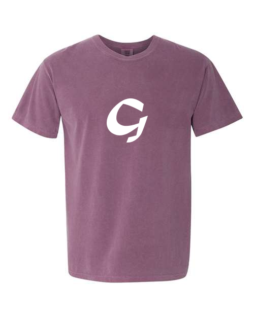 Alphabet G T-Shirt 9 inch calligraphy White ink, Berry