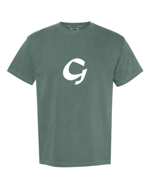 Alphabet G T-Shirt 9 inch calligraphy White ink, Blue Spruce