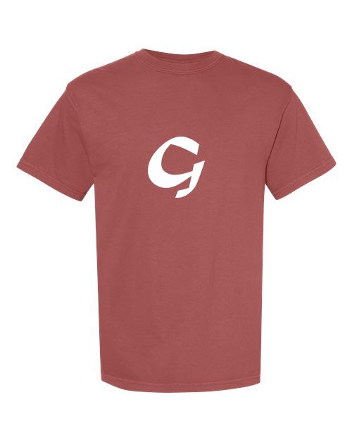 Alphabet G T-Shirt 9 inch calligraphy White ink, Brick