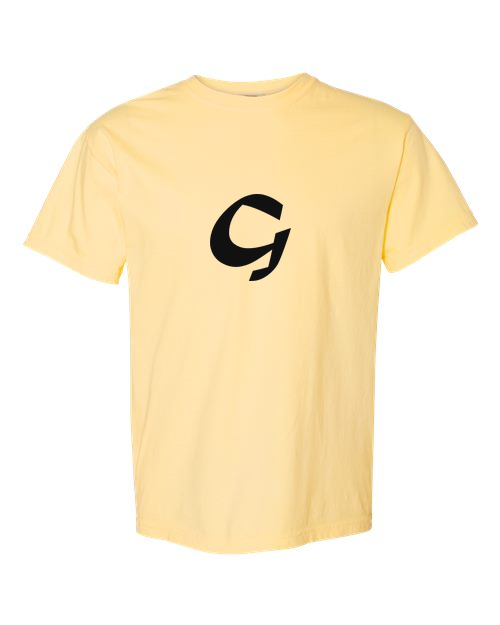 Alphabet G T-Shirt 9 inch calligraphy Black ink, Butter