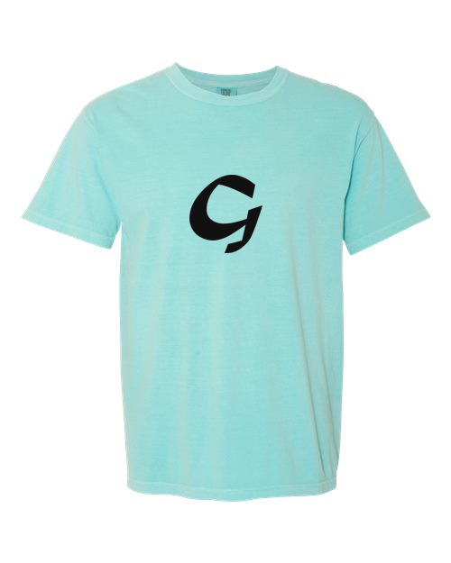 Alphabet G T-Shirt 9 inch calligraphy Black ink, Chalky Mint